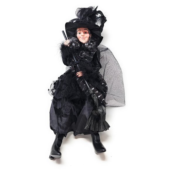 Halloween Witch 24" Black Dress with Black Broom Party Decor Wreath Center - Picture 5 of 5